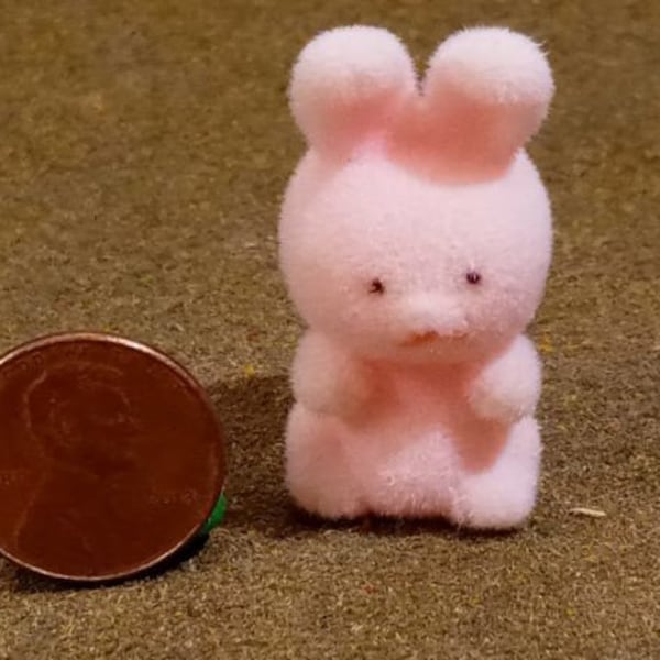 Miniature Toy Stuffed Bunny, Pink Miniature for Lemax, Dept 56, Spooky Town, Halloween Village, Dollhouse, Fairy Garden Model Railroad Train