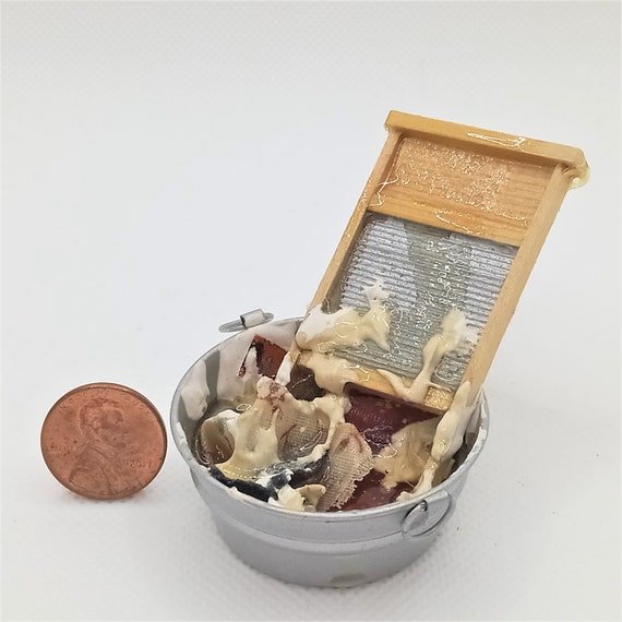 Miniature Wash Tub W/washboard and Clothes Mini for Your Lemax Etsy