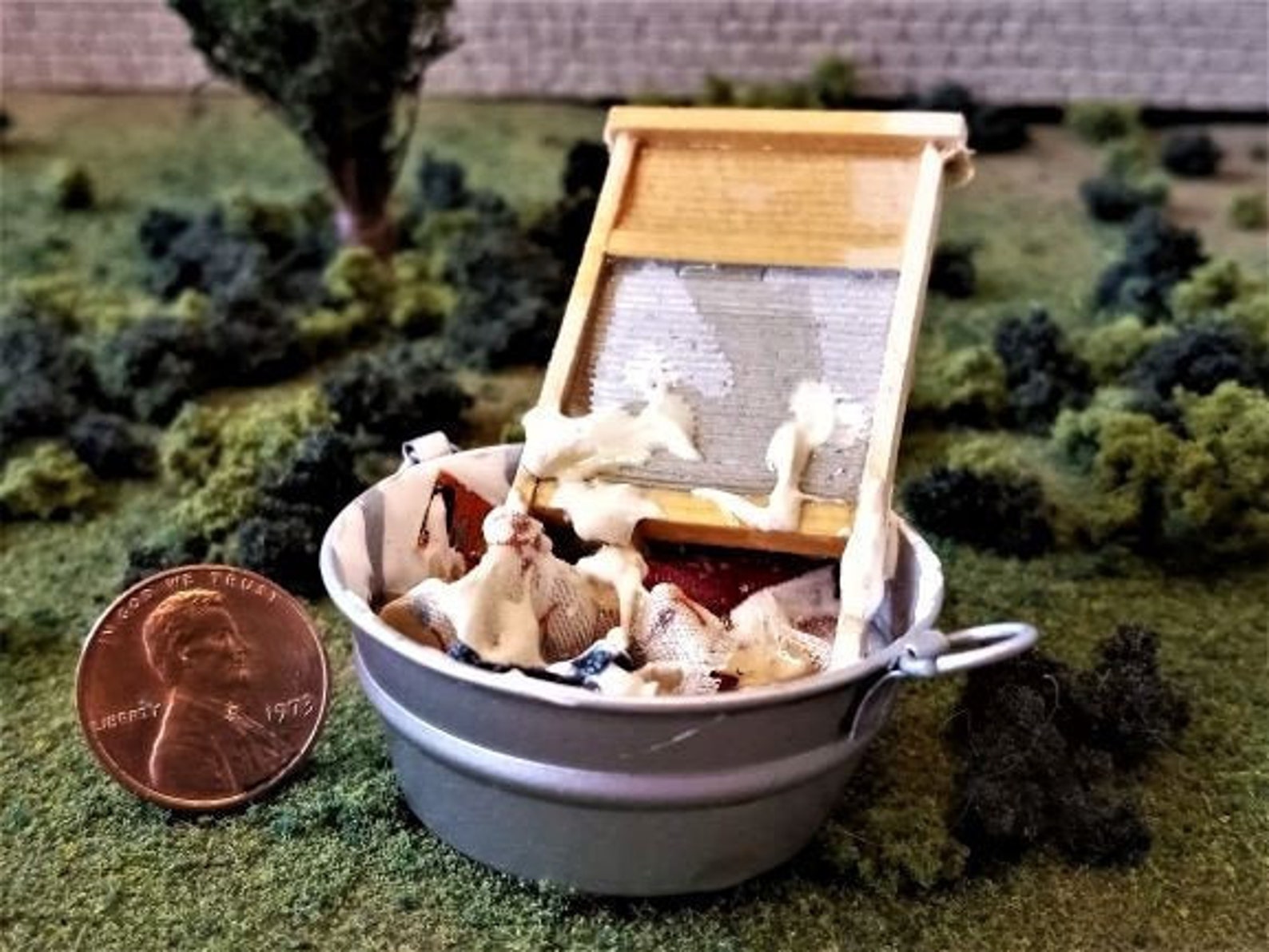 Miniature Wash Tub W/washboard and Clothes Mini for Your Lemax Etsy