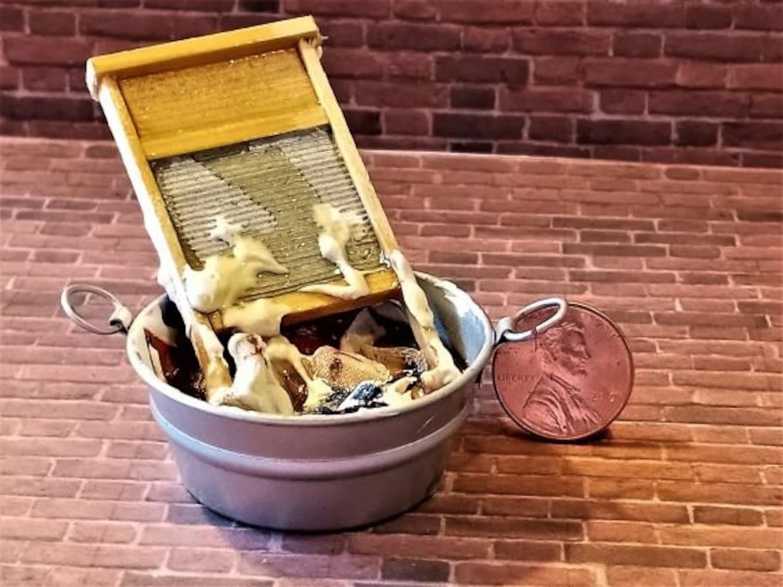 Miniature Wash Tub W/washboard and Clothes Mini for Your Lemax Etsy