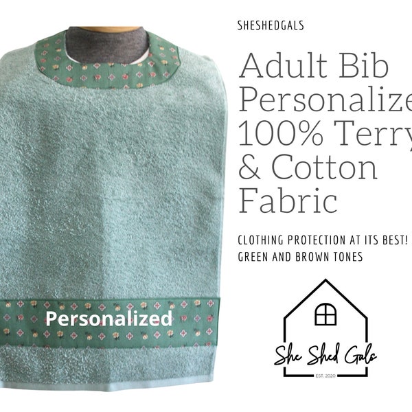 Adult Bib - Personalized (Green, Blue, and Brown Tones)