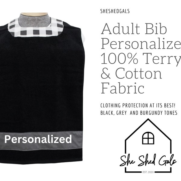 Adult Bib - Personalized (Grey/Red/Black Tones)