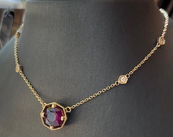 Octagon Garnet Necklace | TJ Designer Collection | 14 Karat Yellow Gold 20-inch Chain
