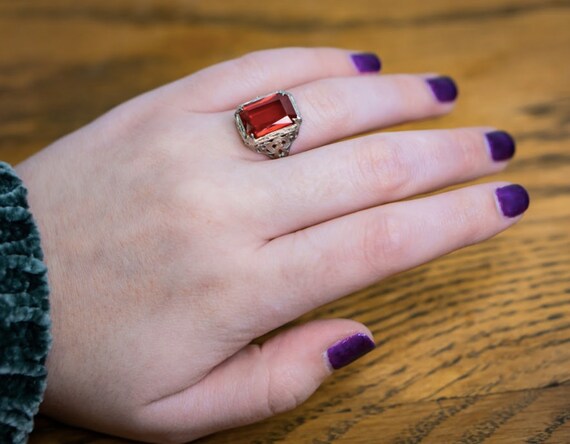 Art Deco Ring Red Glass Stone Ring Vintage Red An Gem Art Deco Ring Red Glass Stone Ring Vintage Red An Gem