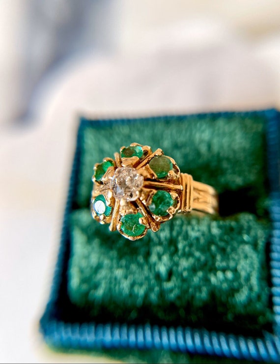Victorian Emerald Cluster Ring | .32ct Mine Cut Di