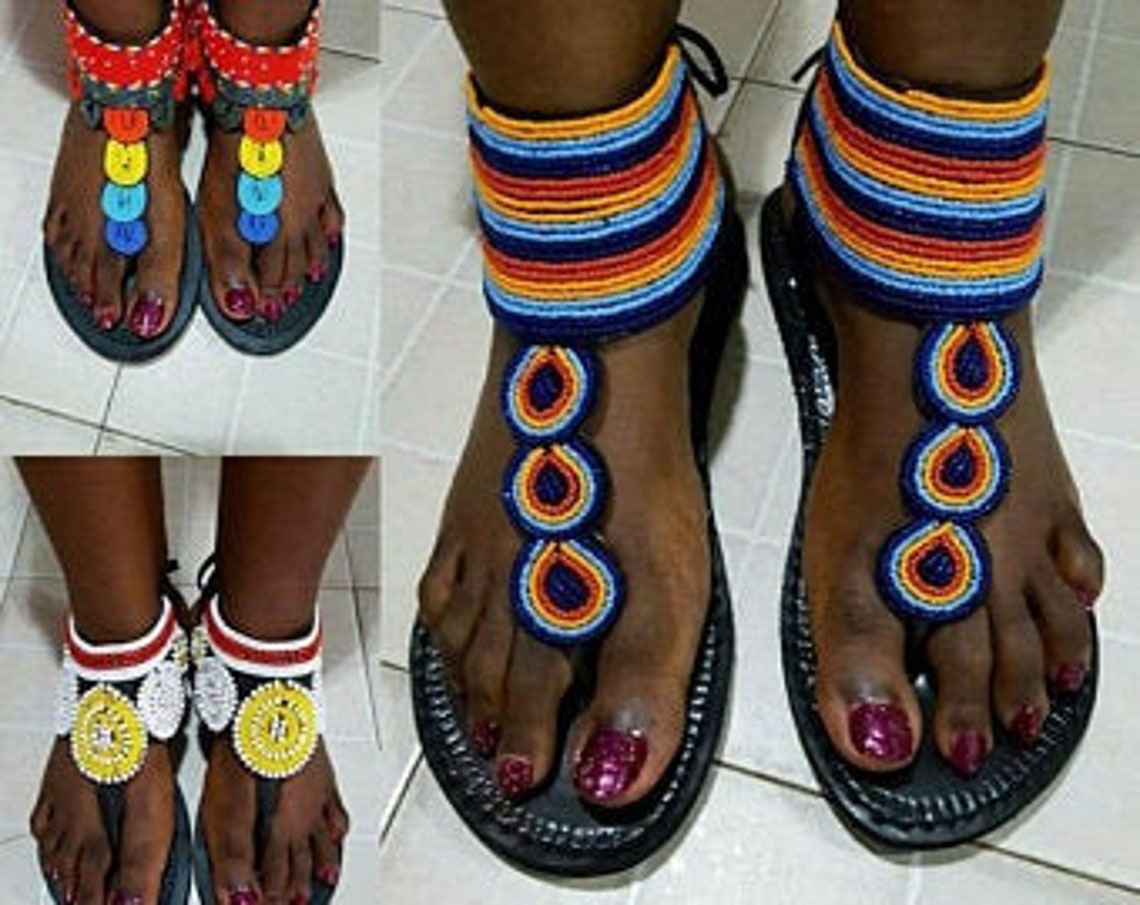 African leather masai sandali Masai for ladies Chaussures | Etsy