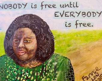 Fannie Lou Hamer Portrait, Fabric and Acrylic on Wood