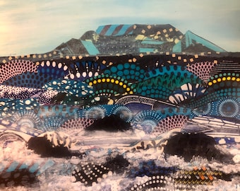 Table Mountain 11x14 acrylic and fabric on wood ***original sold, I will make copy