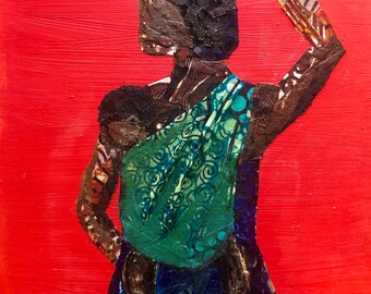 Mother and baby painting wall art 9x12x2 acrylic and fabric on wood ***All profits go to charity***