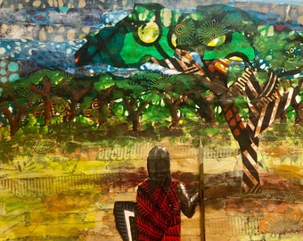 Kilimanjaro mixed media collage art