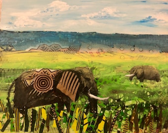 Ngorongoro Crater Elephants painting 11x14