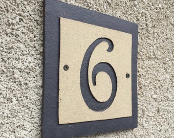 House Number 6 handmade ceramic sign, No.6, stoneware plaque, house address, clear signage, front door number, entrance decor, kerb appeal