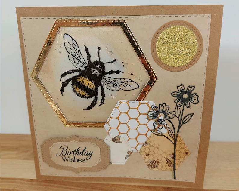 Bee Card Hand Painted Card Bumble Bee Birthday Card Birthday Card Handmade Birthday Card Bumble Bee Card Bee Birthday Card