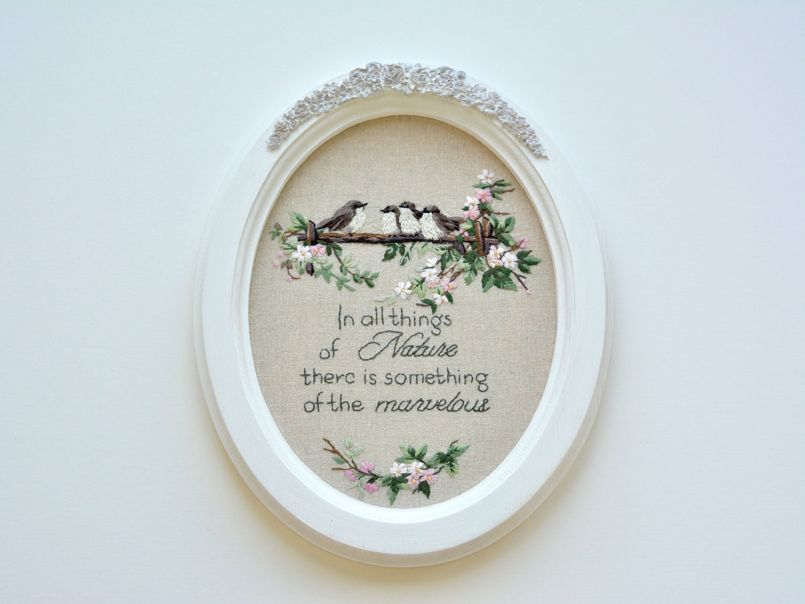 Modern shabby chic embroidery decor framed art.Embroidered Etsy