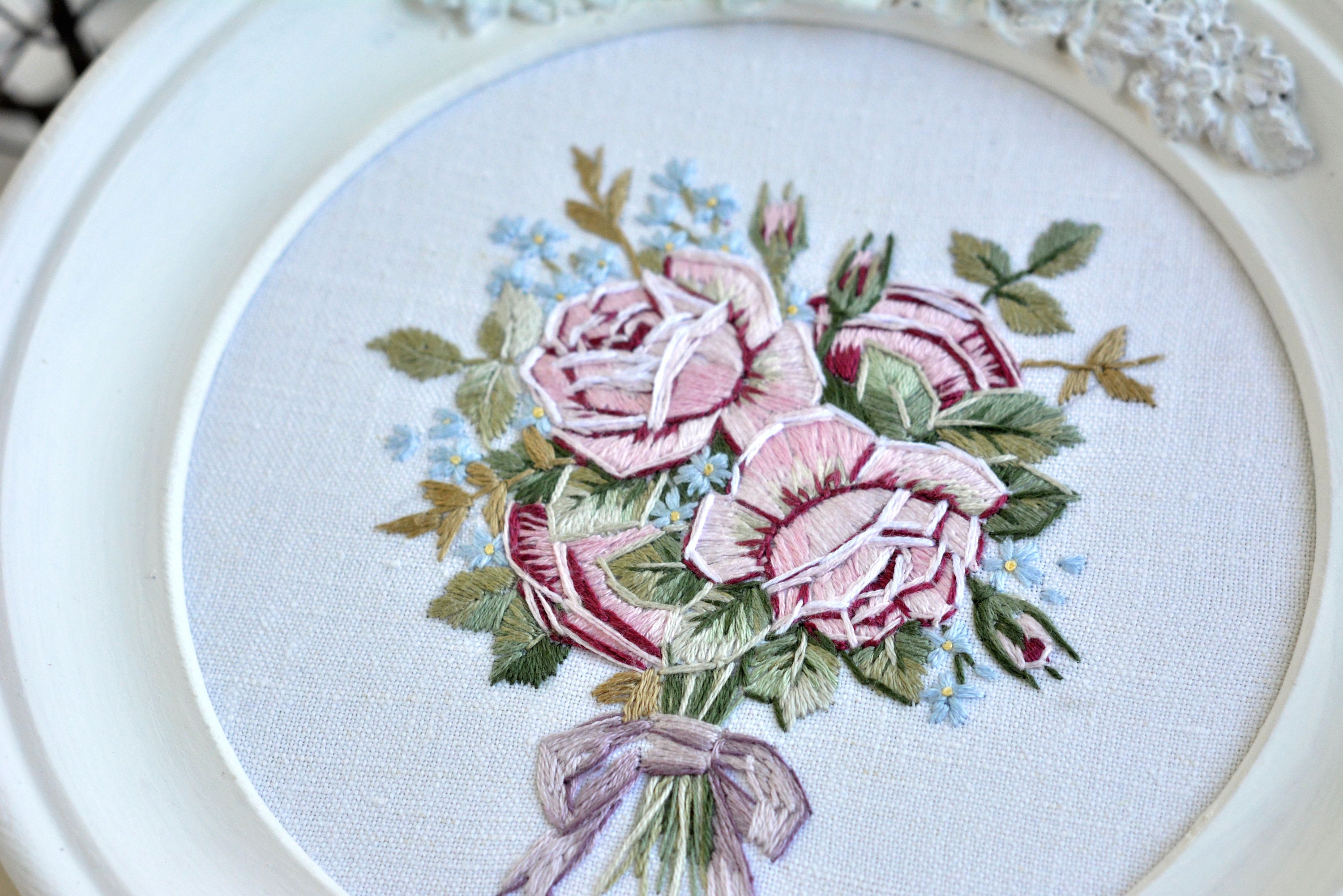 Shabby embroidery hand embroidery rose embroidered picture  etsy Shabby embroidery hand embroidery rose embroidered picture  etsy