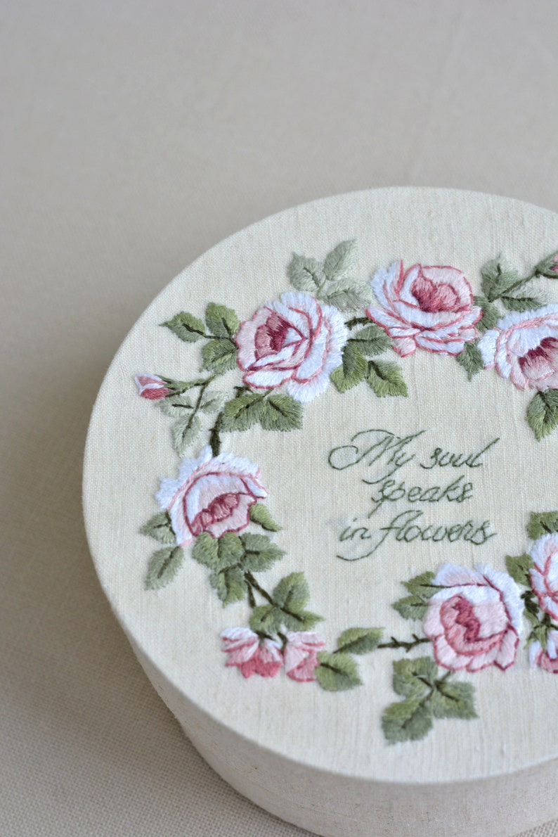 Jewelry box for girl box hand made Decorative box with embroidered roses