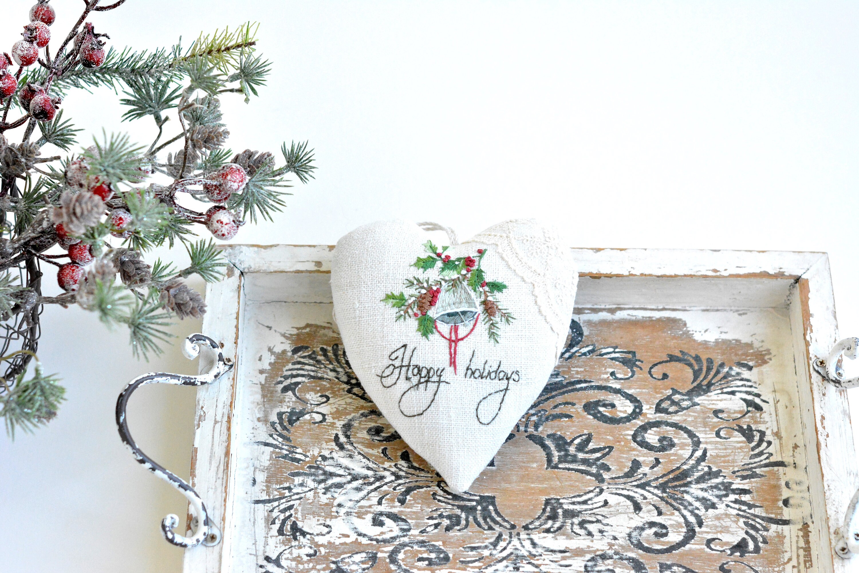Hanging hearts Christmas heartShabby chic heart Christmas | Etsy