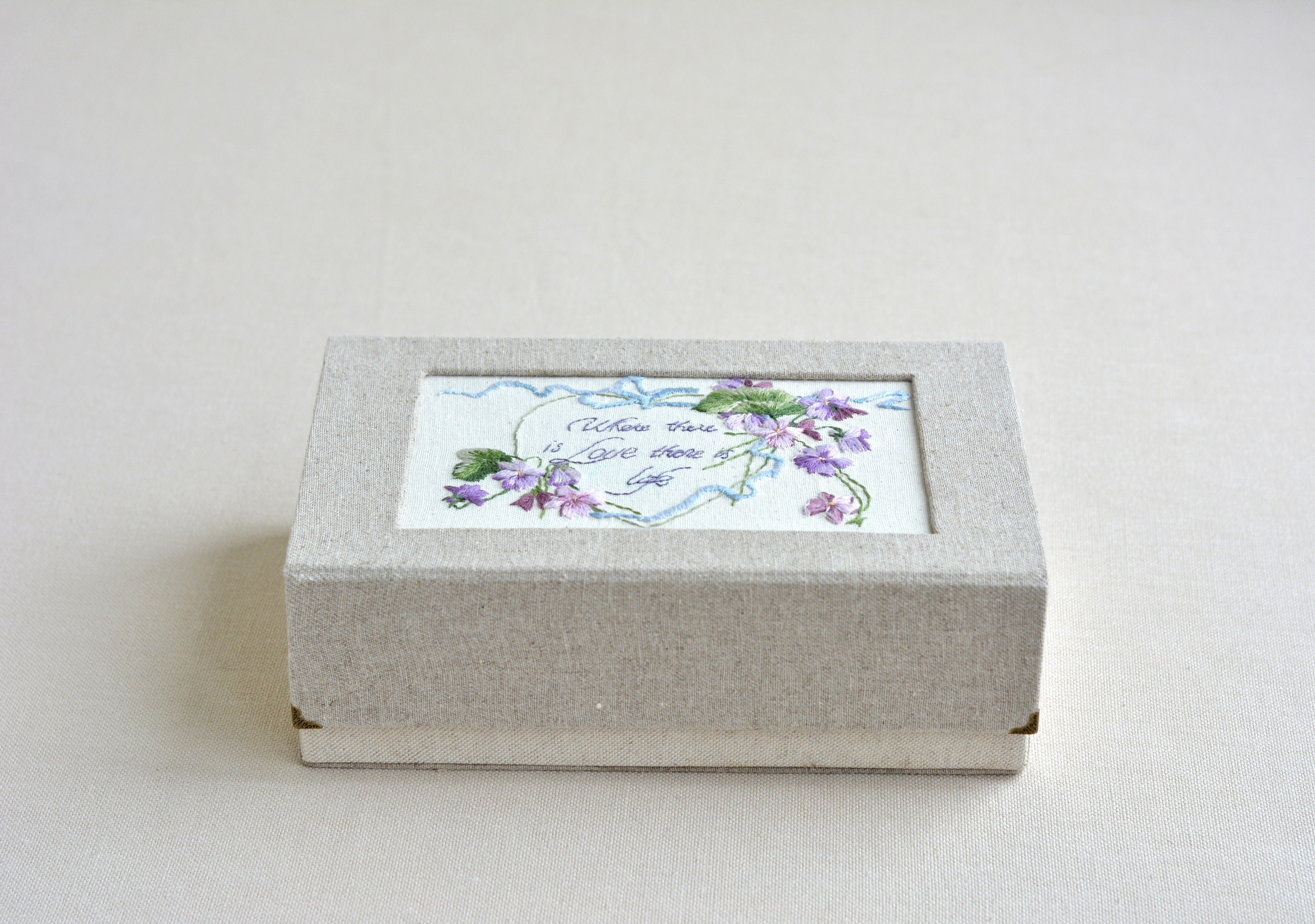 Fabric Jewelry Box With Embroidered Flowers.linen Box Boho Etsy UK