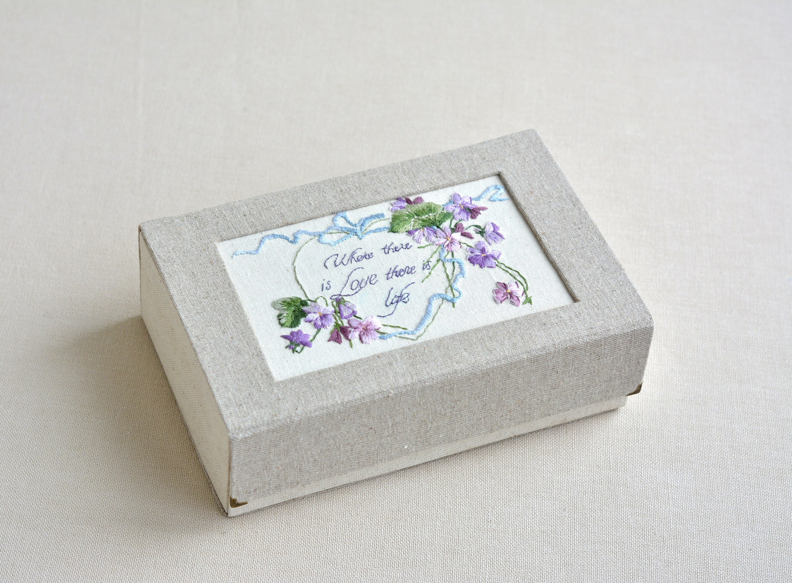 Fabric Jewelry Box With Embroidered Flowers.linen Box Boho Etsy UK