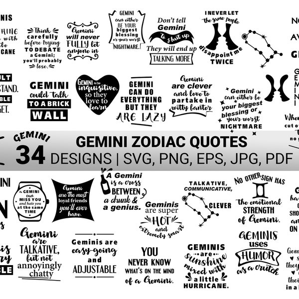 Gemini Quotes SVG, Gemini Zodiac bundle SVG cut file, Gemini Astrology, Horoscope Svg, Star Svg for Cricut 24oz, Cricut