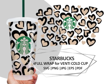 Cheetah Full Wrap Starbucks, Valentines Day Starbucks coffee CUT file, Starbucks Coffee SVG file, Leopard, Cricut DIY