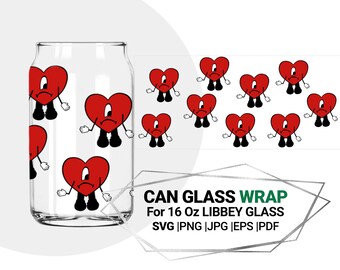 Heart SVG, Un verano sin ti, Baby benito Svg, Bad Bunny Full Wrap SVG for Libbey 16 oz Can Glass wrap, Digital Download Cut Files for Cricut