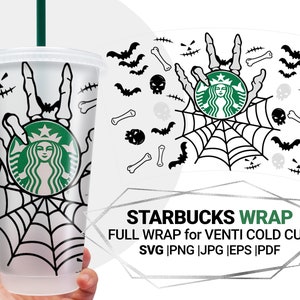 Bone halloween SVG for Starbucks Cup - Halloween Starbucks Cold Cup SVG, Skeleton Skull, Starbucks Full Wrap Venti Cold Cup 24 Oz