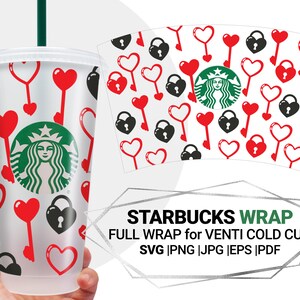 Lock Key Starbucks, Starbucks hearts, Valentine cup, Lock Heart, Instant download, Cricut, for the Starbucks Venti Cold Cup 24 Oz