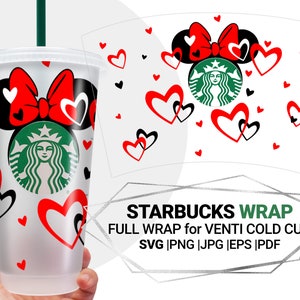 Full Wrap Valentines day STARBUCKS, Mouse cup, Hearts Coffee Svg file, Cut files, Silhouette, Cameo Cricut diy, Venti Cold Cup