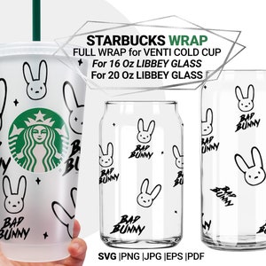 Bad Bunny Full Wraps SVG Cut File Cricut, Venti Cold Cup 24oz, For 16 Oz Libbey Glass, For 20 Oz LIBBEY GLASS