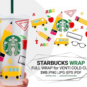 Teacher Svg Wrap for Starbucks Venti Cold Cup 24 oz, Pupil, School, Cutfile for Cricut Silhouette