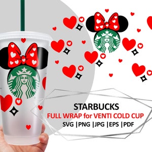 STARBUCKS Full Wrap, Mouse Hearts cup, Valentines day, Hearts Coffee Svg file, Cut files, Silhouette, Cameo Cricut diy, Venti Cold Cup