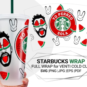 Summer Bad bunny svg for Starbucks Venti Cold Cup 24 Oz Watermelon Layered Silhouette Cricut Cutting Sublimation Instant Download