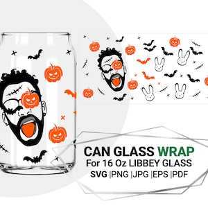 Halloween Wrap, Bad bunny beer can, Baby benito Svg, Bad Bunny wrap for Libbey 16 oz Can Glass, Digital Download Cut Files for Cricut