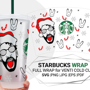 Bad Bunny Christmas Svg Para Starbucks Venti Cold Cup 24 Oz, Starbucks full wrap svg, Layered