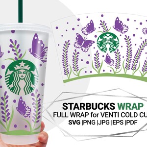 24 Oz Starbucks, Lavender for For Starbucks Venti Cold Cup 24 Oz, Flowers wrap, Spring Template Svg Starbucks full wrap svg, Layered