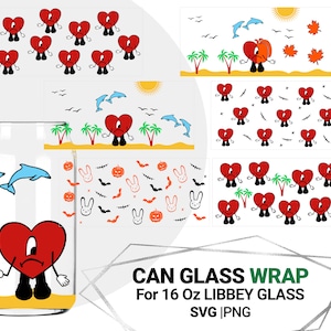 Can Glass Wrap Bundle, Baby benito Svg, Bad Bunny Full Wrap SVG para Libbey 16 oz Can Glass wrap, Descarga digital - SVG Cut Files for Cricut
