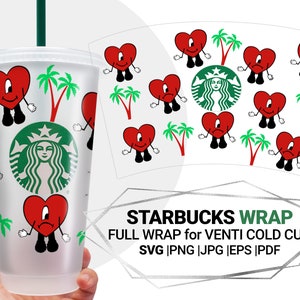 Heart Bad bunny svg for Starbucks Venti Cold Cup 24 Oz, Layered Valentines