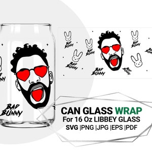 Bad Bunny Full Wrap SVG para Cricut Libbey 16 oz Lata Envoltura de vidrio, Descarga digital - SVG Cut Files para Cricut Silhouette