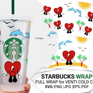 Heart Bad bunny svg for Starbucks Venti Cold Cup 24 Oz, Layered Valentines