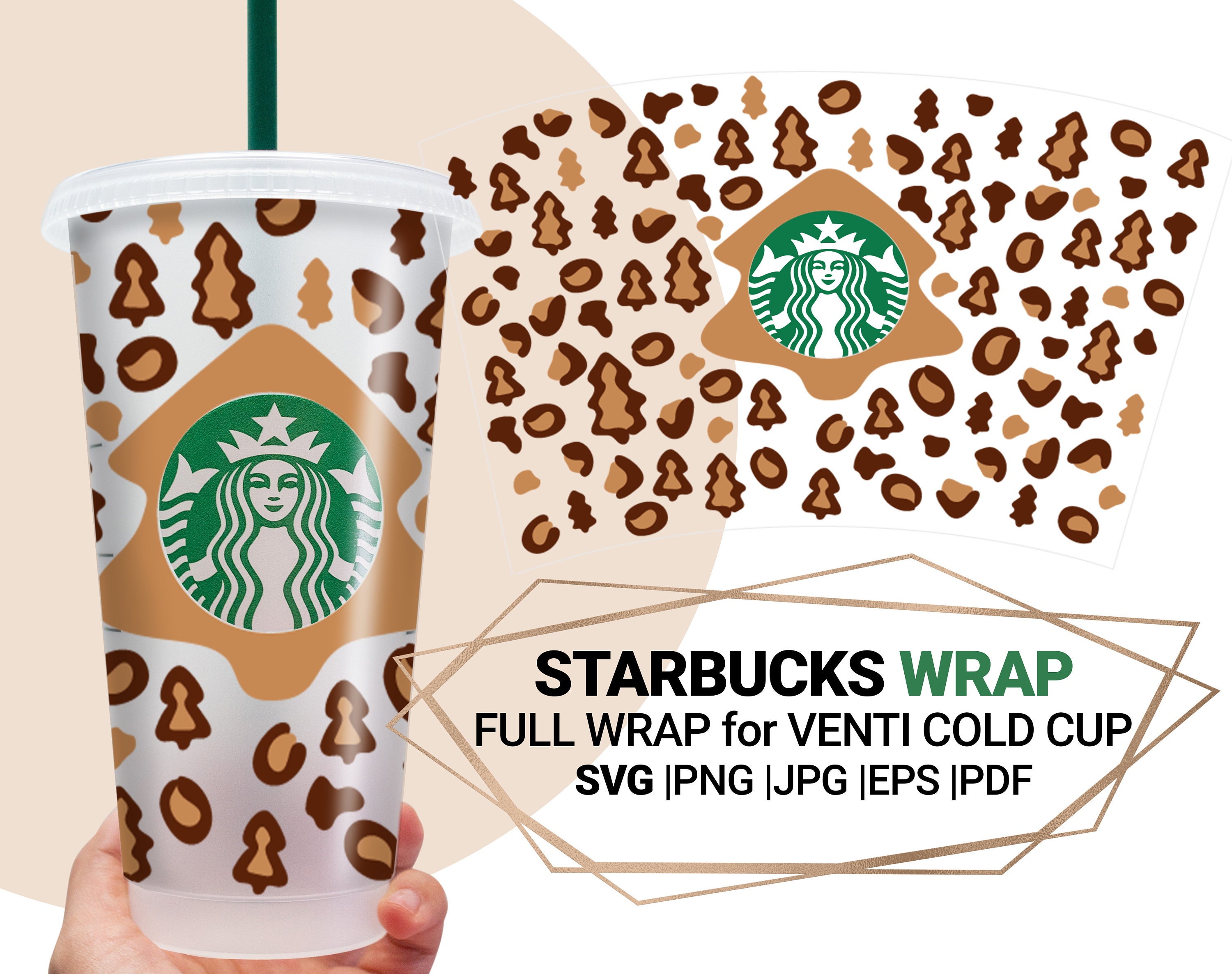 Nowoczesny świąteczny kubek Starbucks Cold Cup SVG, kubek z nadrukiem w panterkę, pełny owinięty w panterkę kubek SVG do Starbucks Venti Cold Cup, pliki dla Cricut