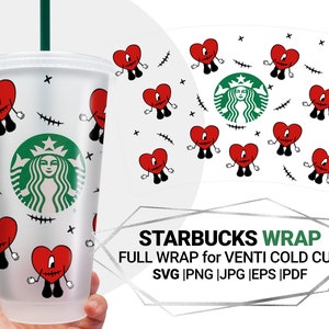 Heart Halloween Svg, Bad Bunny, Baby benito Svg, For Starbucks Venti Cold Cup 24 Oz, Starbucks full wrap svg, Layered