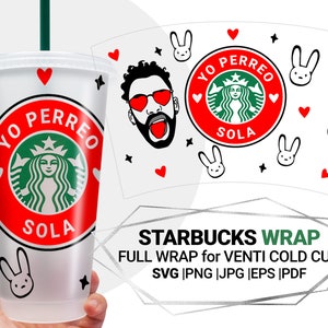 Bad bunny svg for Starbucks Venti Cold Cup 24 Oz Layered Silhouette Cricut Cutting Sublimation Instant Download