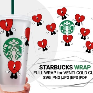 Heart Bad bunny svg para Starbucks Venti Cold Cup 24 Oz, Layered Valentines