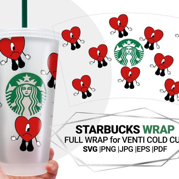 Heart Bad bunny svg for Starbucks Venti Cold Cup 24 Oz, Layered Valentines