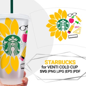 Teacher Sunflower Svg Wrap for Starbucks Venti Cold Cup 24 oz. Cutfile for Cricut Silhouette