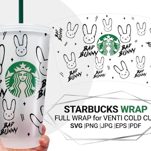 Bad bunny svg para Starbucks Venti Cold Cup 24 Oz