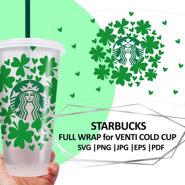 Shamrock Wreath St Patrick's Day Starbucks Cup SVG, Lucky Shamrock Cold Cup, Shamrock Cut File, Irish themed starbucks, Cricut DIY