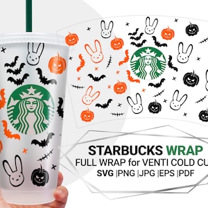 Bad Bunny Pumpkin Halloween Svg For Starbucks Venti Cold Cup 24 Oz, Starbucks full wrap svg, 2 Layers