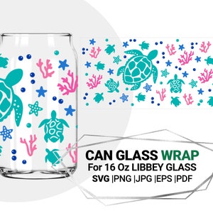 Schildkröte Svg Wrap SVG für Cricut Libbey 16 oz Can Glass Wrap, Digital Download - SVG Cut Files for Cricut Silhouette